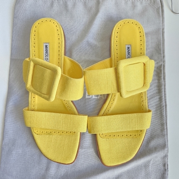 New Manolo Blahnik Tituba Buckle Dual Band Fabric Linen Sandals 7 US/37 IT - Picture 4 of 10